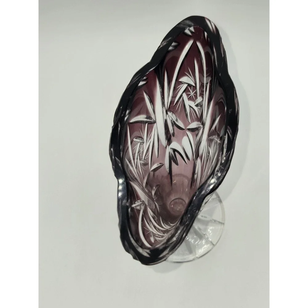 Amethyst Cut‎ to Clear Crystal Bohemian Czech Starburst Cut Footed Vase
